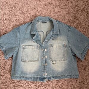 SHEIN Light Blue Denim Cropped Jacket
